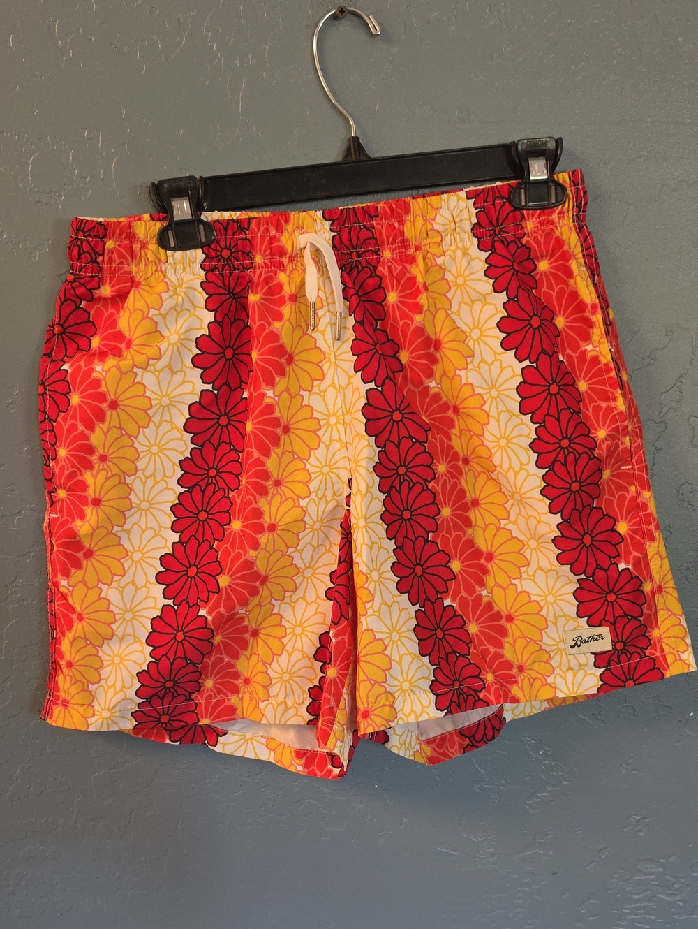 Bather Hybrid Men's Floral Stripe Swim Shorts - Red & Yellow